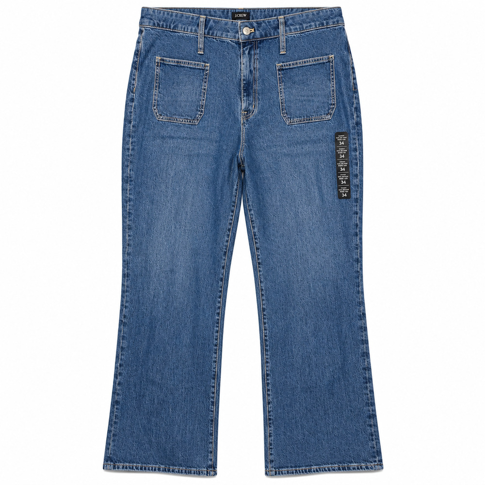 J Crew Factory Jeans Womens Size 34 Blue Curvy Full Length Wide Leg Stretch NWT